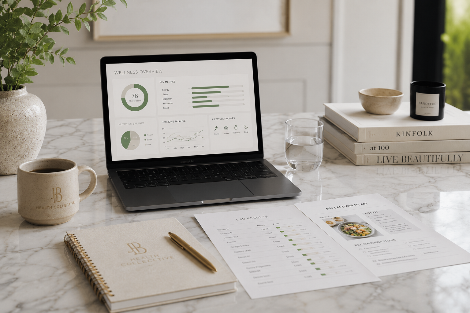 JB Health Collective wellness dashboard and lab results